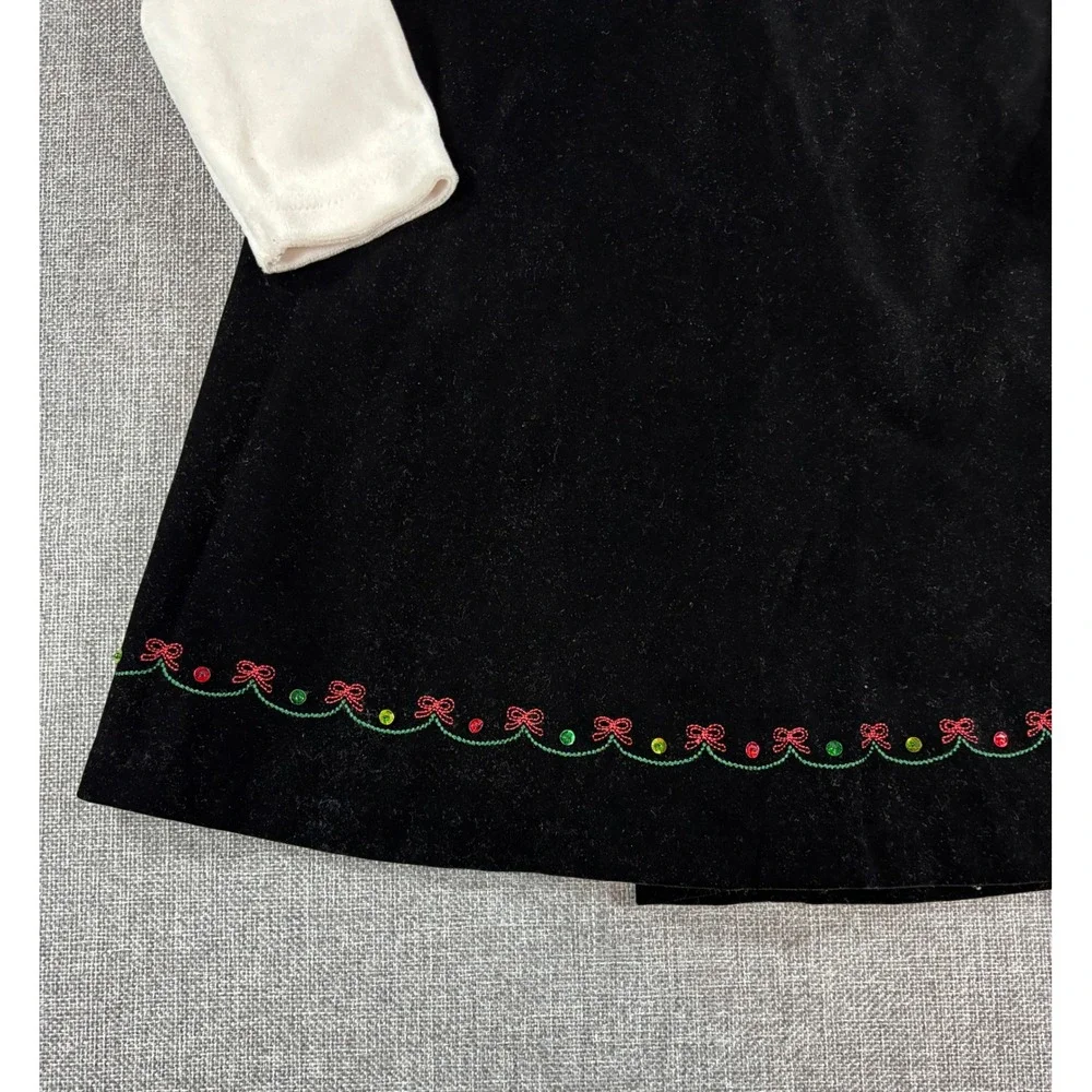 Sophie Rose Girls Christmas Velvet Jumper Dress Set 5 Black White Sequin Tree